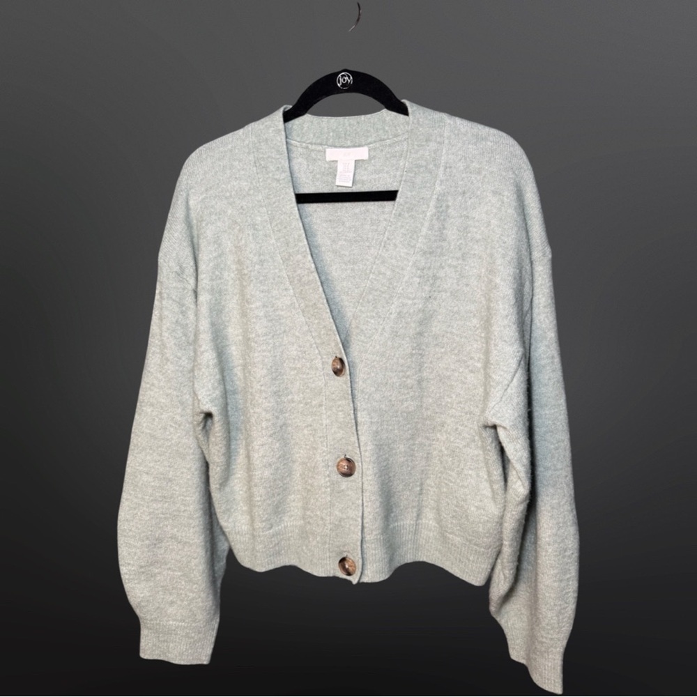 H&M Light Green Button-Up V-Neck Cardigan